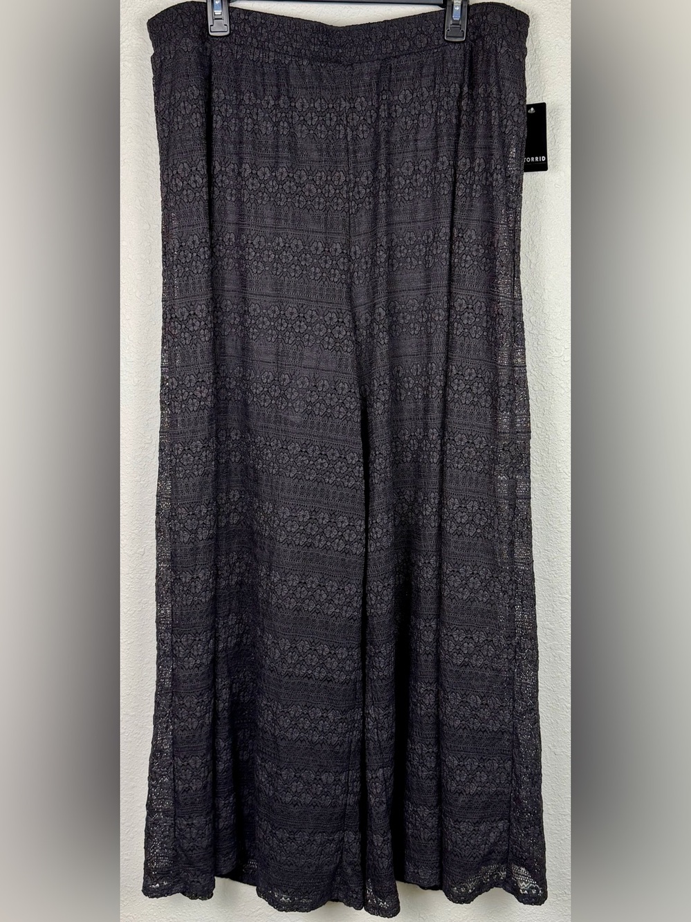 Torrid Festi Pucker Lace Wide Leg Pants 2X Black Lined Festival Boho Beach NWT